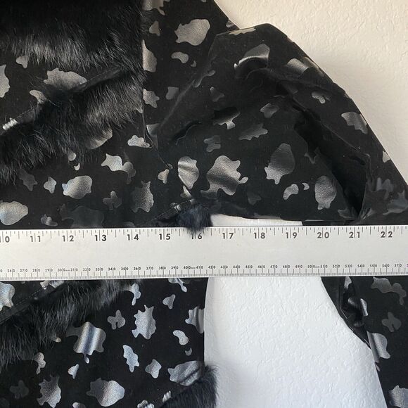 She’s Black Faux Leather Fur Trimmed‎ Jacket Coat cropped Glam Size Junior Small - Picture 12 of 14